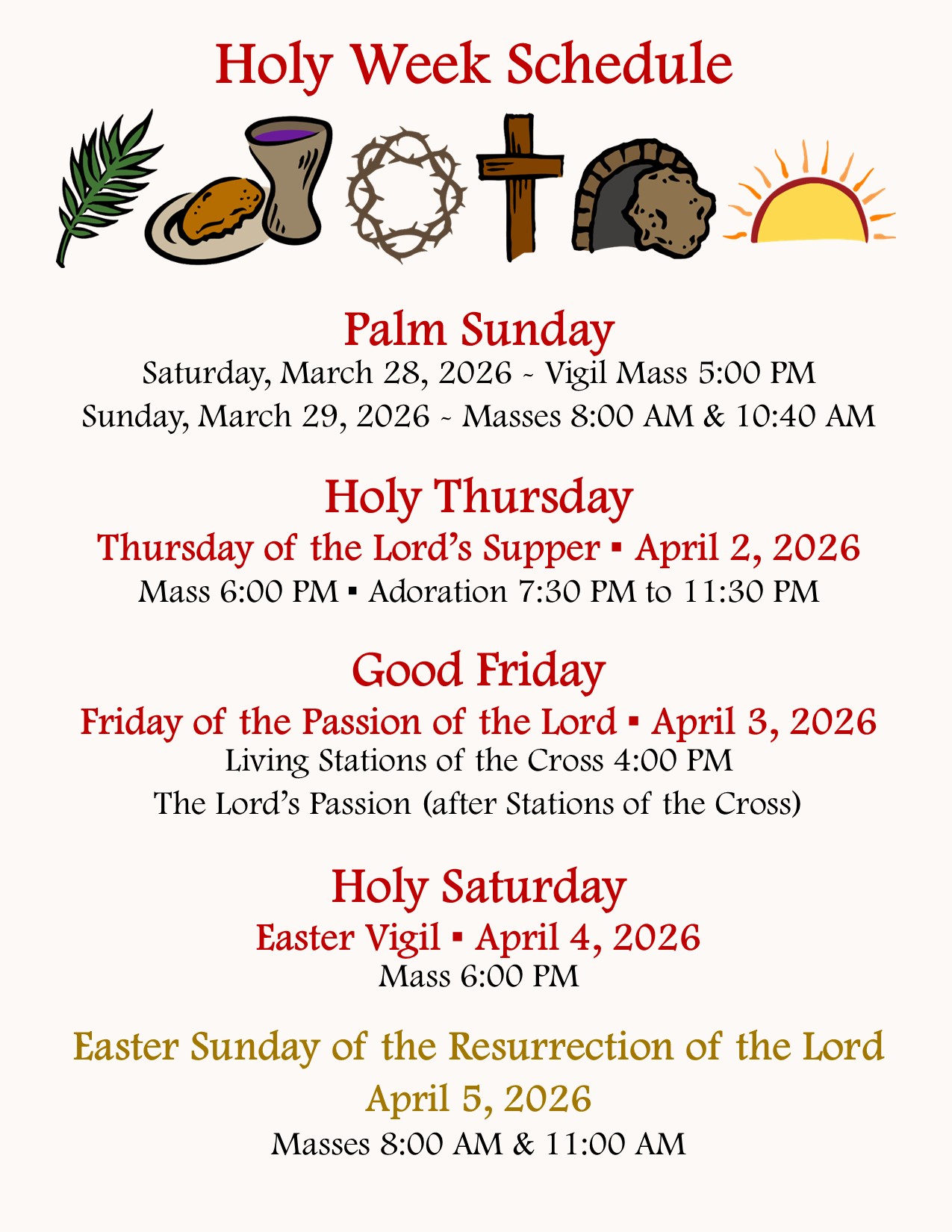 2026 Holy Week Schedule